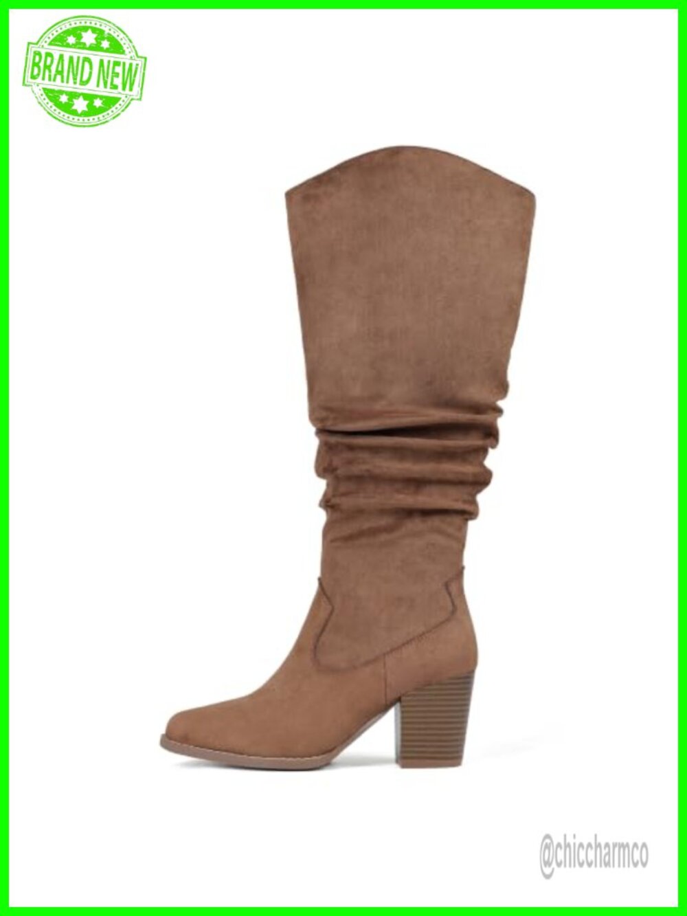 Women's Faux Suede Knee-High Boots Wide Calf Chunky Heel Slouch Tall